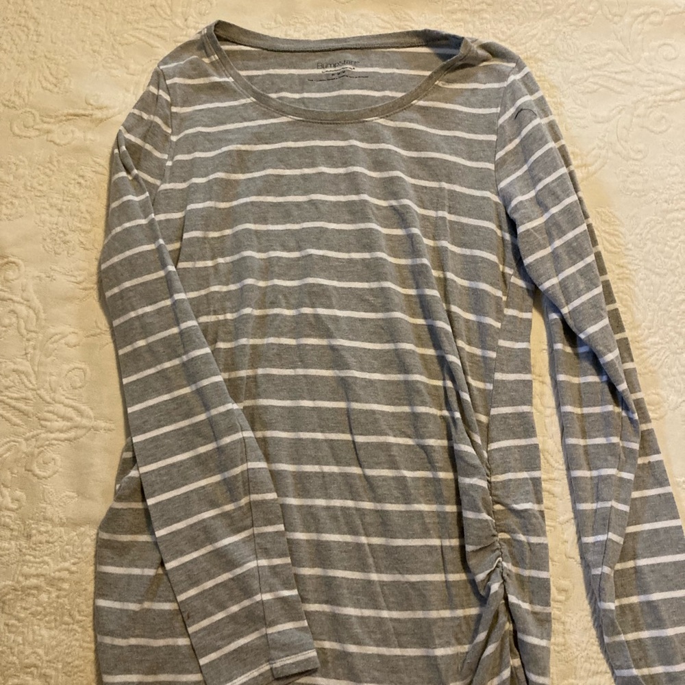 Isabel maternity long sleeve top, green and ivory.